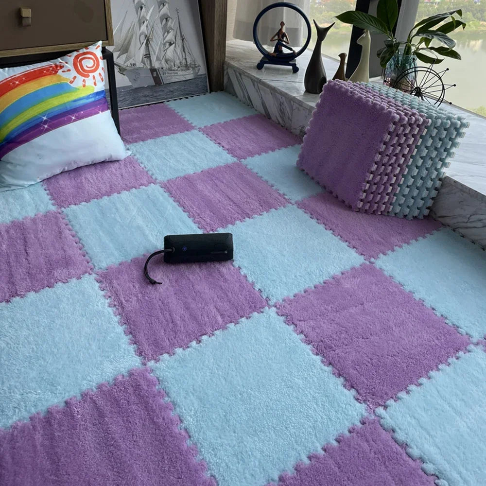 Zweifarbige Plüsch-Puzzlematte als Krabbelmatte für Babys in Kinderzimmer und Wohnzimmer – 30 × 30 × 1 cm, EVA-Schaum, 10 oder 20 Stück, 25 Varianten