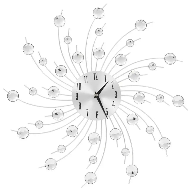 Sonnen-Wanduhr aus Aluminium mit Kristallakzenten im modernen Design für das Wohnzimmer – 50 cm, lautloses Quarzwerk, klare Ziffern, Silber
