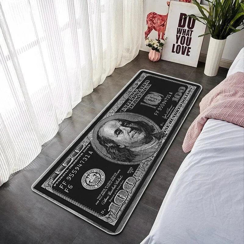 Läufer mit Banknoten-Motiv für Schlafzimmer, Flur und Büro – 40 × 60 bis 50 × 160 cm, weich, rutschfest, geräuschdämpfend, 16 Motive
