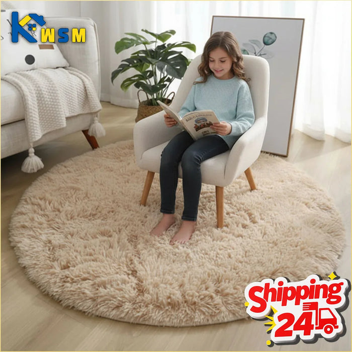 Runder Plüschteppich mit dickem Flor für Wohnzimmer, Schlafzimmer und Kinderzimmer – Ø 60 bis 100 cm, superweich, flauschig, 4 Farben