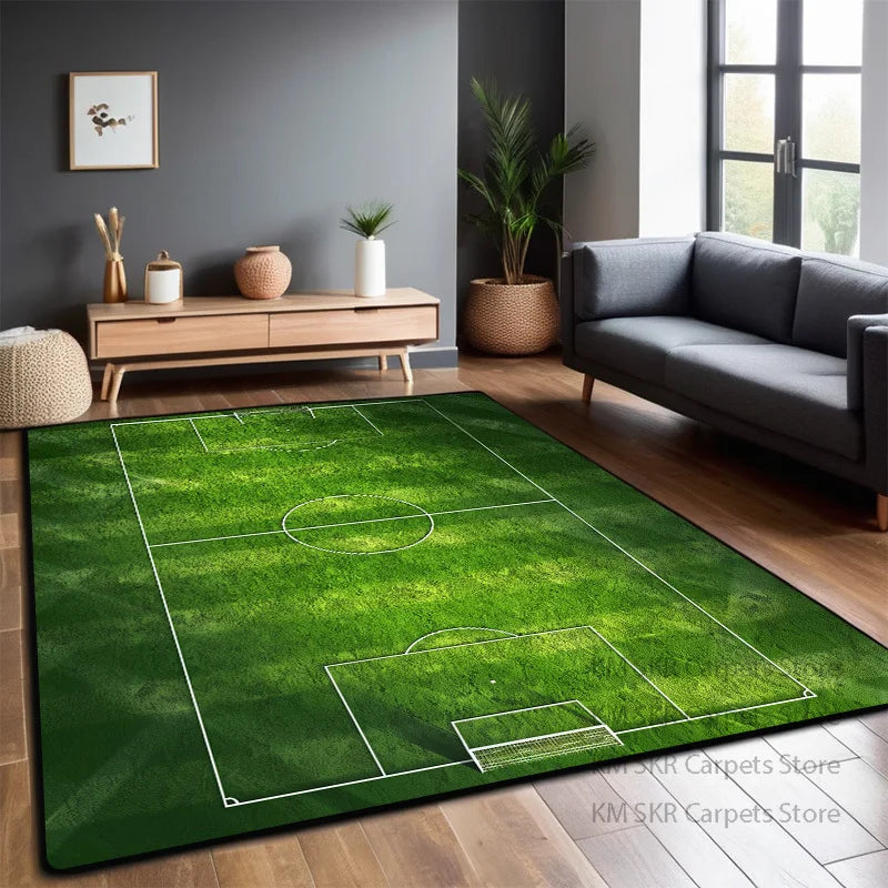 Bedruckter Flanell-Teppich im Fußballfeld-Design für Kinderzimmer und Wohnzimmer – 60 × 90 bis 200 × 400 cm, rechteckig, rutschfest, 13 Motive