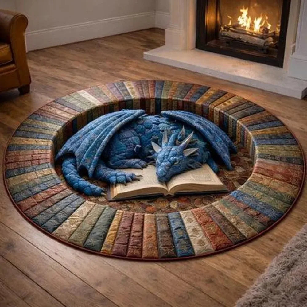 Runder Teppich mit Drachen-Motiven in 3D-Optik im Fantasy-Stil für Wohnzimmer und Schlafzimmer – Ø 40 bis 120 cm, bedruckt, rutschfest, 3 Motive