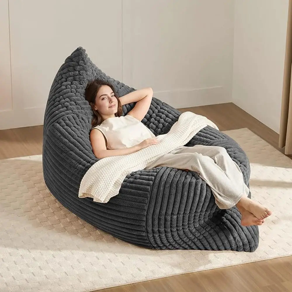 Übergroßer Plüsch-Sitzsack, umwandelbar in Sessel, Sofa und Bett, für Wohnzimmer und Schlafzimmer – Memory-Schaum-Füllung, Flanell, 4 Farben