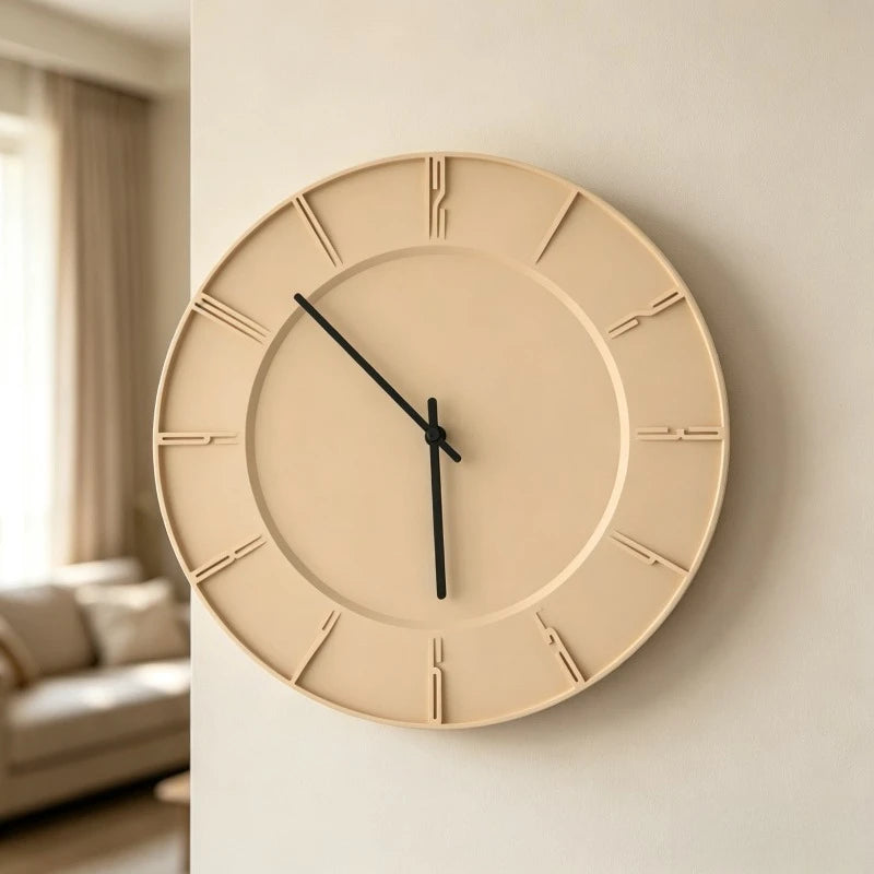 Minimalistische Wanduhr aus Beton im nordischen Stil für Wohnzimmer und Arbeitszimmer – Ø ca. 38 cm, geräuschlos, ohne Bohren, Orange oder Beige