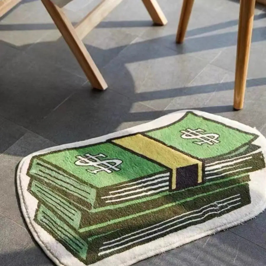 Bedruckter Teppich mit Cartoon-Geldschein-Motiv für Eingang und Schlafzimmer – 40 × 60 bis 60 × 90 cm, wasserabweisend, antistatisch, 4 Motive