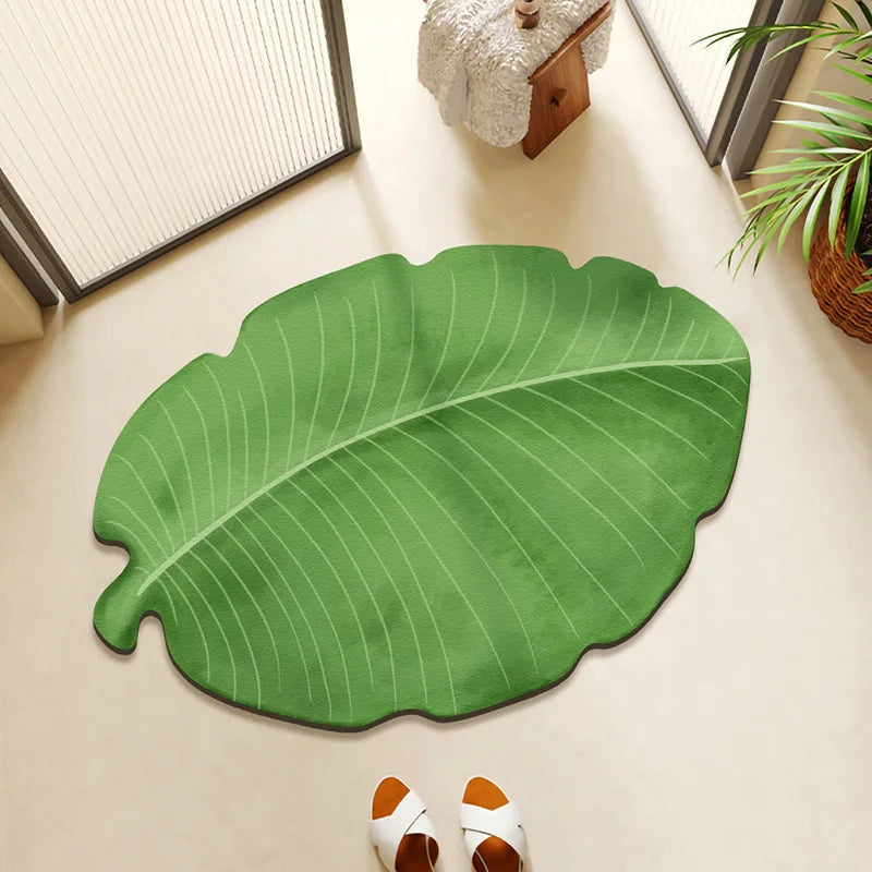 Saugfähige Badematte in grüner Blattform für das Badezimmer – 40 × 60 oder 50 × 80 cm, schnell trocknend, schmutzabweisend, rutschfest, 10 Motive