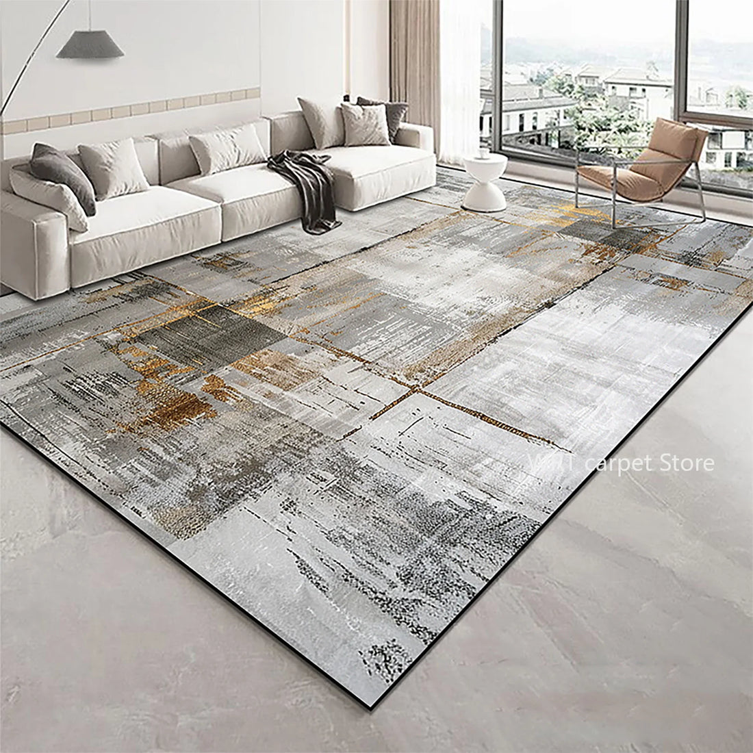 Teppich mit goldenem Geometrie-Muster im Luxus-Stil für Wohnzimmer und Schlafzimmer – 60 × 90 bis 200 × 400 cm, 3D-Druck, rutschfest, 11 Motive