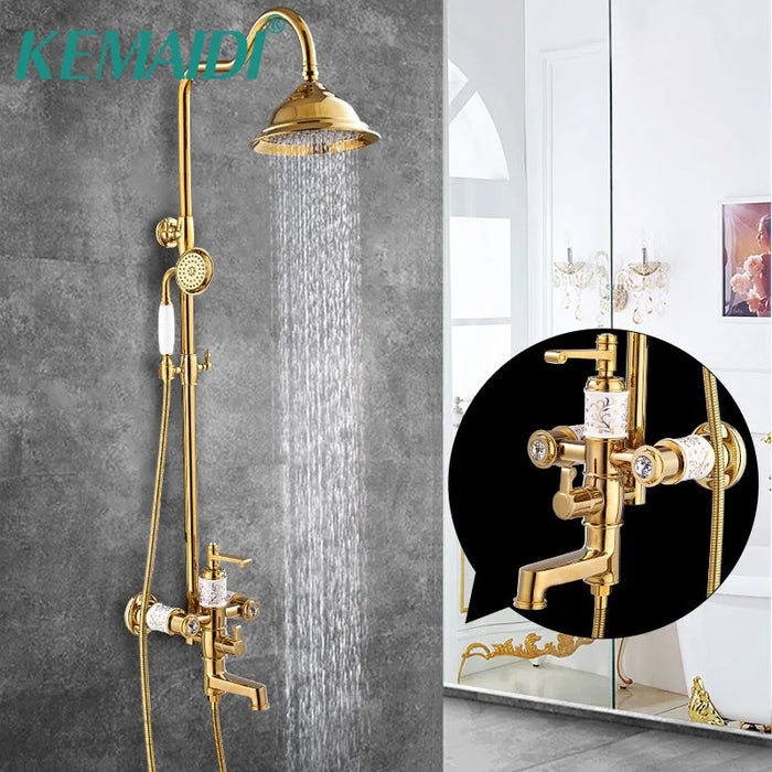 Duschsystem aus Messing mit Regendusche für Badewanne und Dusche – 3-in-1-Wandbrause, Mischbatterie, Warm- und Kaltwasser, Gold oder Roségold