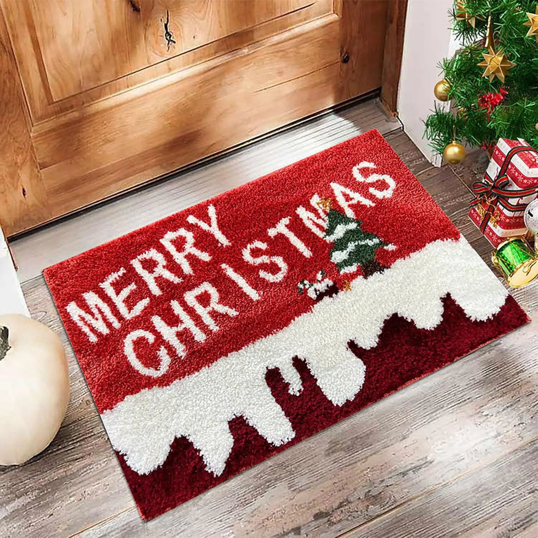 Weihnachtliche Fußmatte mit Weihnachtsmann- und Festmotiven für Haustür und Eingang – 40 × 60 cm, beflockt, rutschfest, farbbeständig, 6 Motive