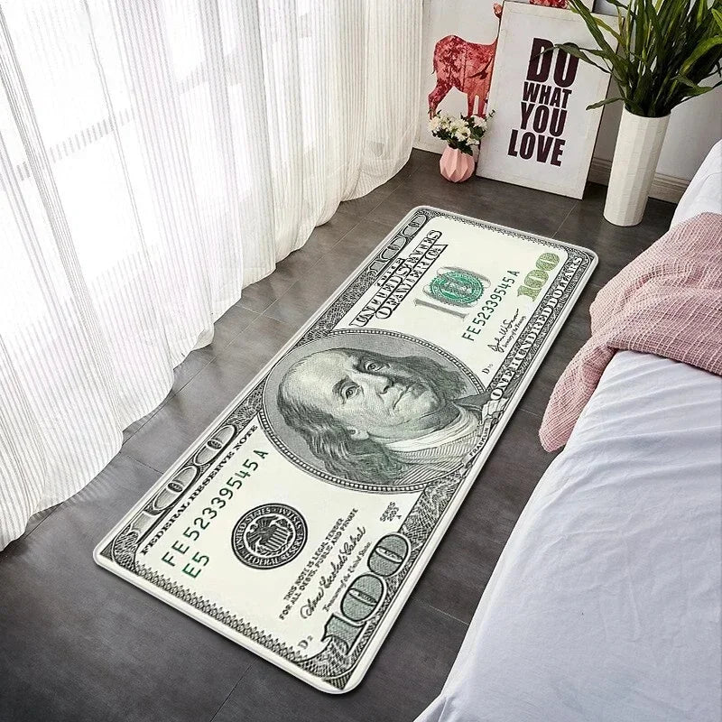 Läufer mit Banknoten-Motiv für Schlafzimmer, Flur und Büro – 40 × 60 bis 50 × 160 cm, weich, rutschfest, geräuschdämpfend, 16 Motive