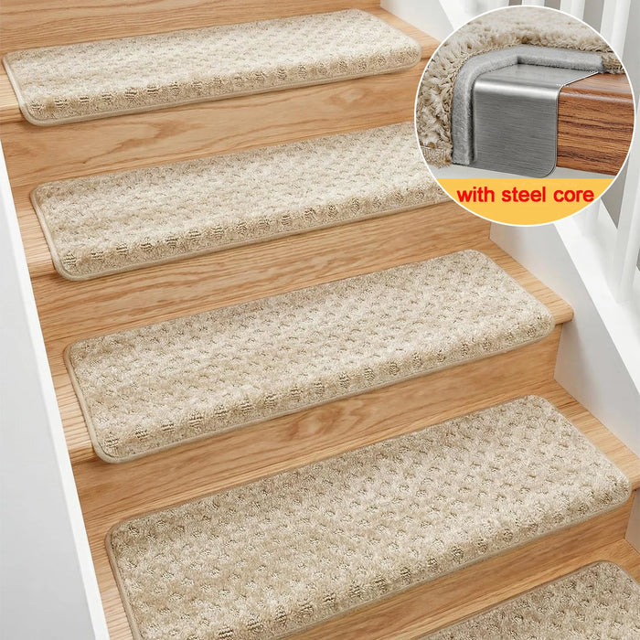 Stufenmatte mit Stahlkern und 3D-Struktur für Treppenstufen in Haushalten mit Kindern und Haustieren – 76 × 24 × 4 cm, rutschfest, 3 Motive