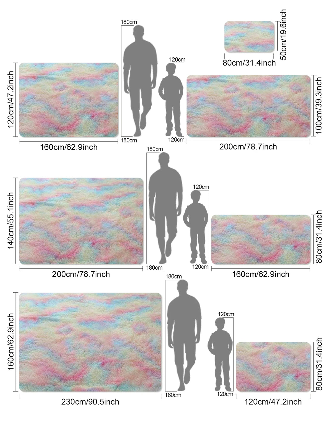 Teppich aus Seidenwolle mit Farbverlauf als Bettvorleger für Schlaf-, Kinder- und Wohnzimmer – 40 × 60 bis 140 × 200 cm, rutschfest, 8 Farben