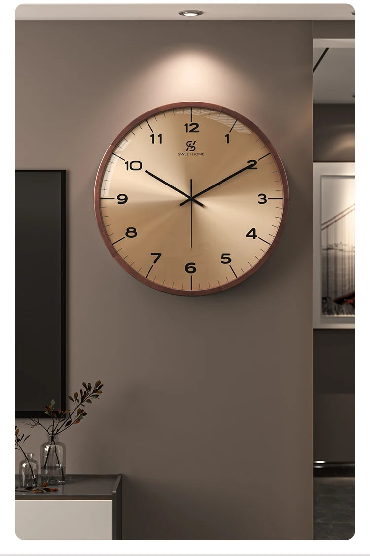 Runde Wanduhr aus Holz und Glas im nordischen Retro-Stil für Wohnzimmer und Esszimmer – Ø 35 oder 40 cm, geräuschloses Quarzwerk, 2 Modelle