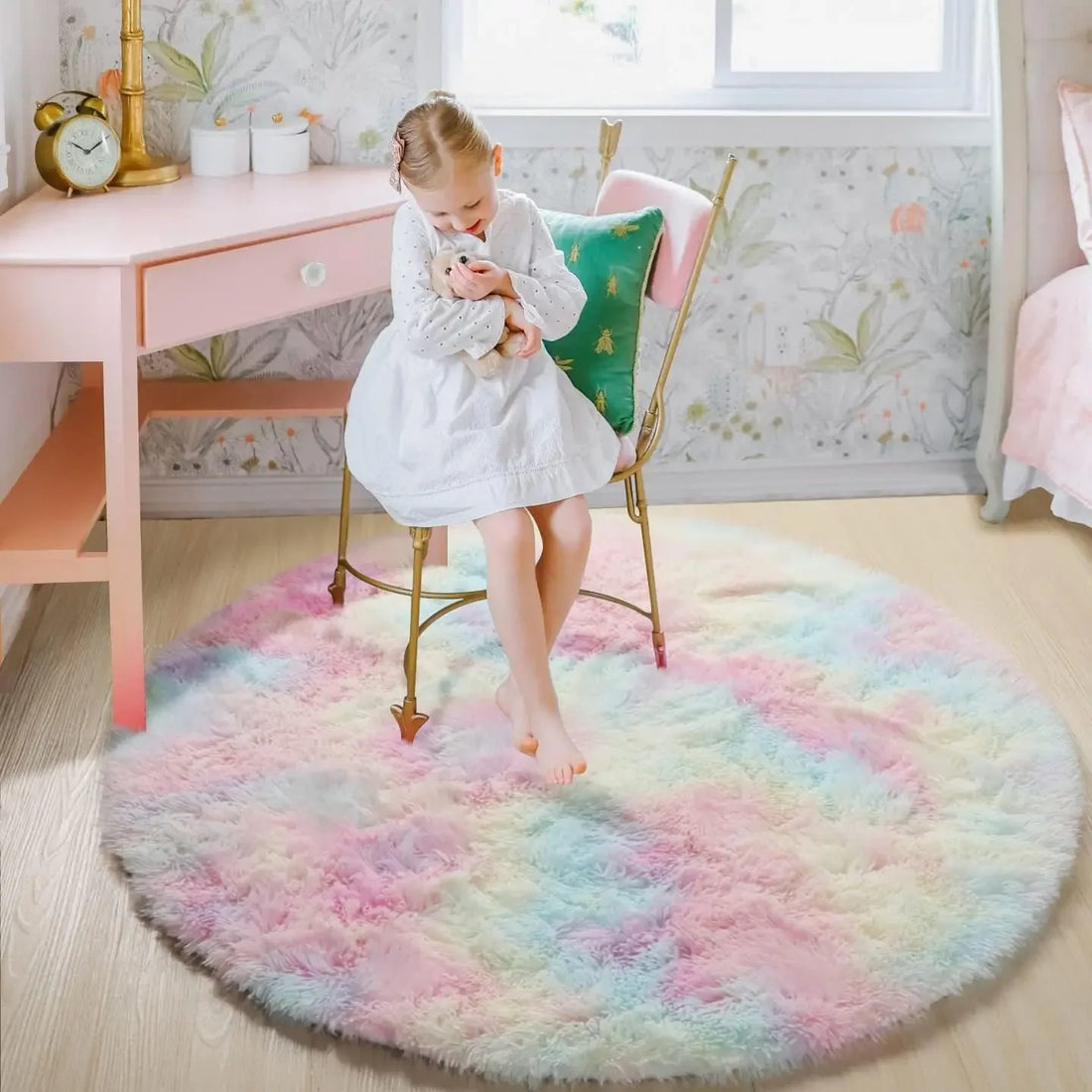 Flauschiger Rundteppich aus Plüsch für Wohnzimmer, Schlafzimmer und Kinderzimmer – Ø 60 bis 100 cm, ca. 3,3 cm Flor, superweich, 4 Farben