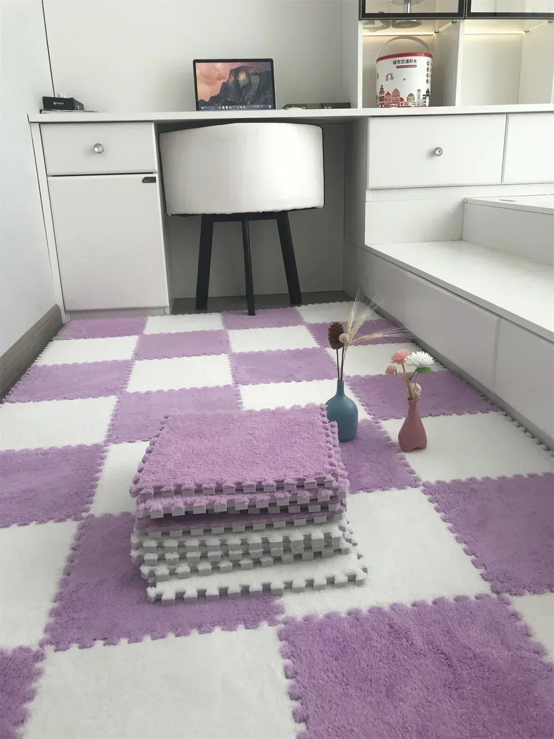 Weiche Spielmatte aus Plüsch-Puzzlefliesen mit EVA-Schaumkern für Babys und Kinder – 30 × 30 × 1 cm, zuschneidbar, 10 oder 20 Stück, 23 Farben