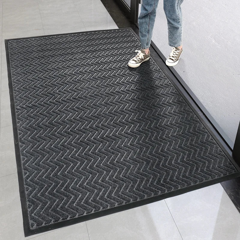 Gestreifte Fußmatte für Eingangstür, Balkon und Küche – 45 × 75 oder 60 × 90 cm, rutschfest, zuschneidbar, leicht zu reinigen, Dunkelgrau oder Braun