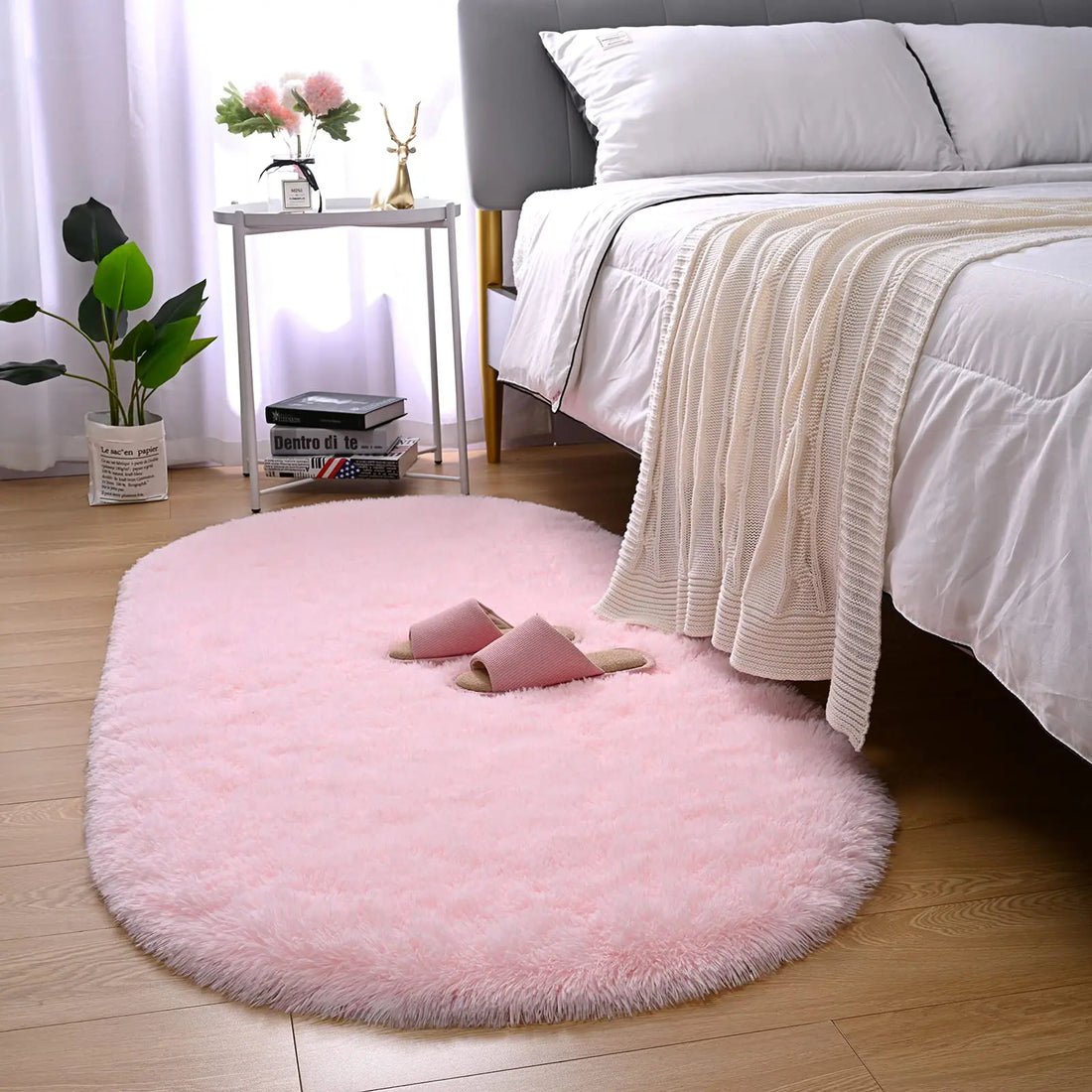 Ovaler Plüschteppich mit flauschigem Flor für Wohnzimmer, Kinderzimmer und Balkon – 40 × 60 bis 180 × 200 cm, ca. 3 cm Florhöhe, 10 Farben