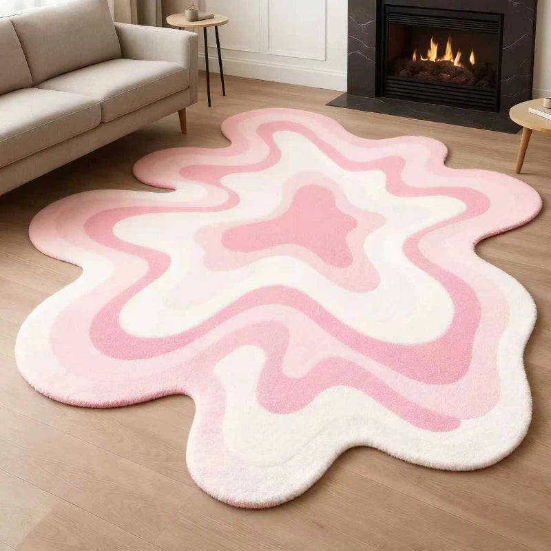 Bunter Teppich in Dopamin-Farben mit abstraktem Wellenmotiv für Schlafzimmer und Wohnzimmer – 80 × 80 bis 300 × 300 cm, unregelmäßige Form, 11 Motive