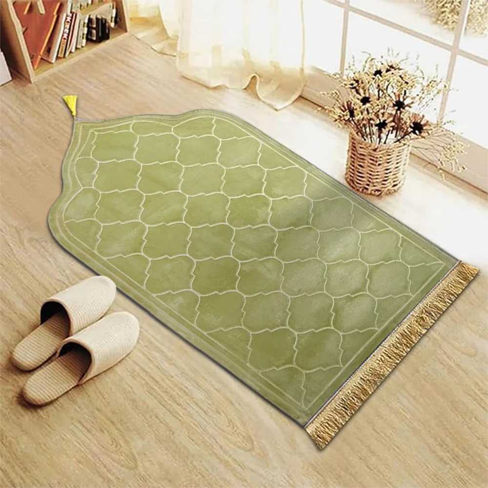 Dicker Gebetsteppich aus weichem Flanell mit Quasten im türkischen Stil für das Gebet – 66 × 116 cm, rutschfest, PVC-Rücken, 5 Farben