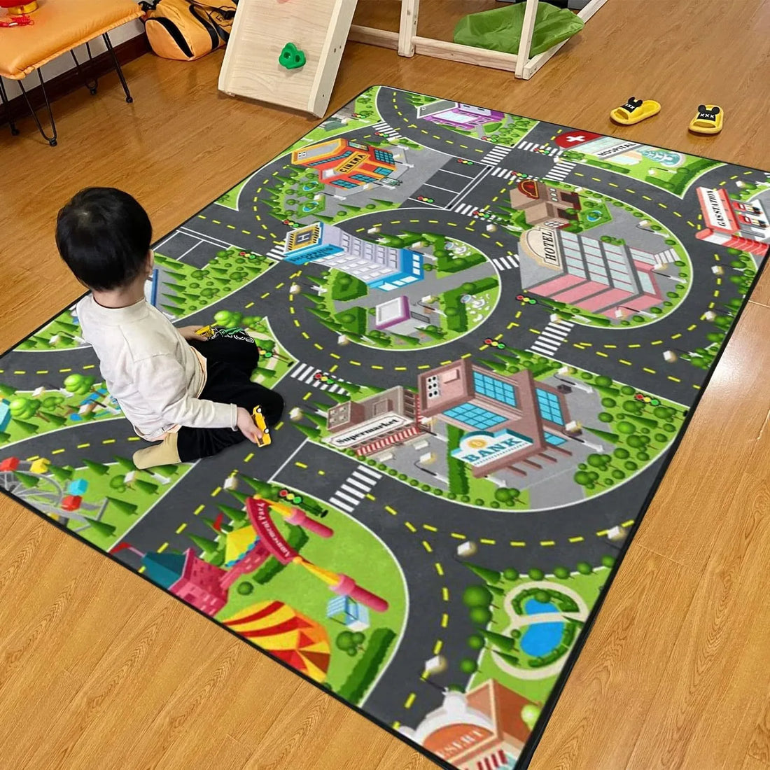 Spielteppich mit Straßen und Parkplätzen oder Gamer-Motiv für Kinderzimmer und Wohnzimmer – 50 × 80 bis 120 × 160 cm, Flanell, rutschfest, 5 Motive