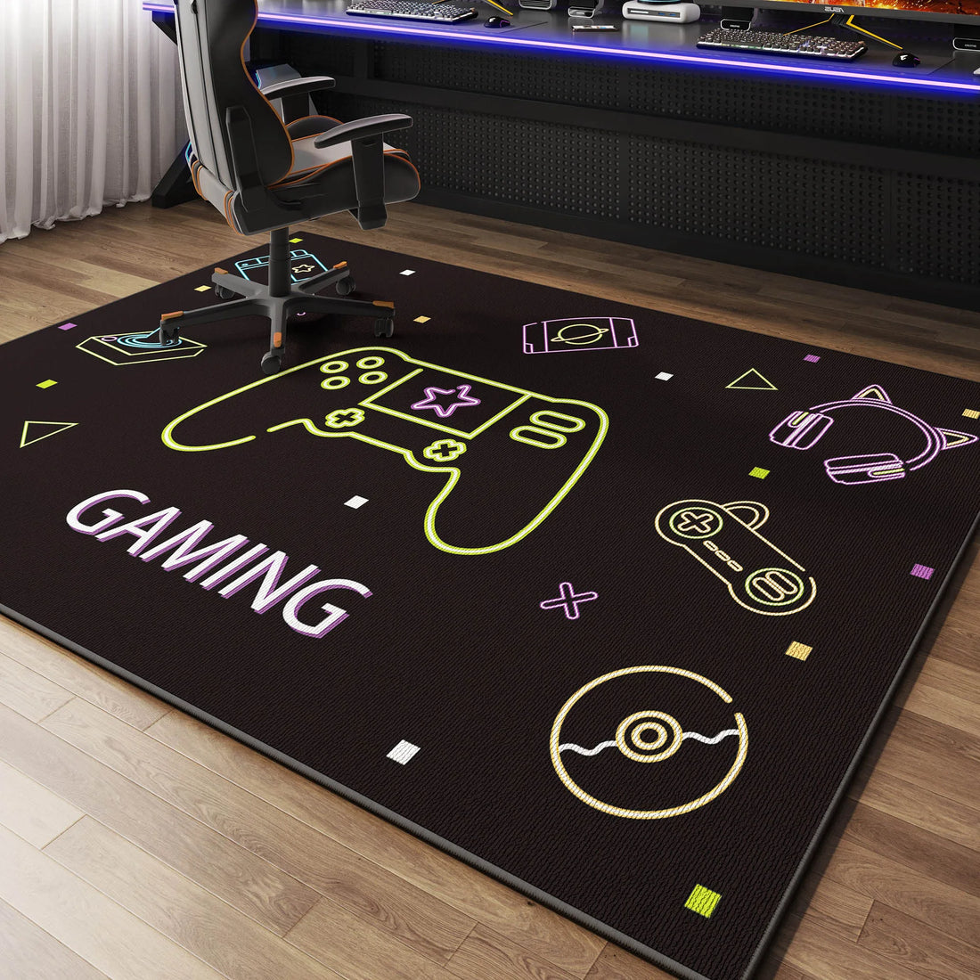 Rutschfeste Bodenmatte für Gaming-Zimmer, Schlafzimmer und unter den Bürostuhl – 80 × 120 bis 160 × 230 cm, bedruckt, leicht, pflegeleicht, 5 Motive