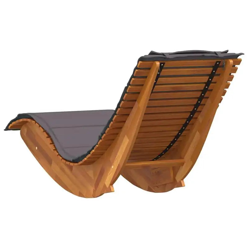 Schaukel-Sonnenliegen aus massivem Akazienholz mit Auflage für Garten, Terrasse und Pool im 2er-Set – Lattengestell, Kopfkissen, Auflage Dunkelgrau
