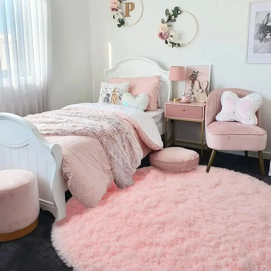 Runder Shaggy-Teppich für Mädchenzimmer, Kinderzimmer und Spielzimmer – Ø 60 bis 180 cm, flauschig, rutschfest, fusselfrei, 8 Farben