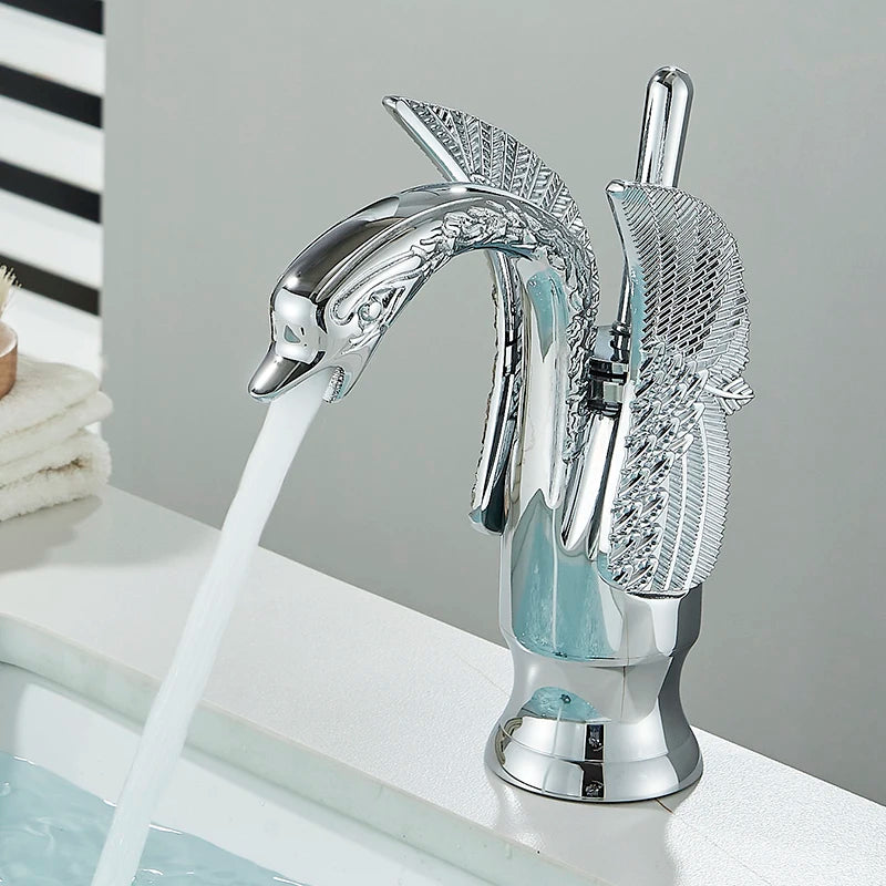 Waschtischarmatur in Schwanenform mit Flügeln aus Messing für das Badezimmer-Waschbecken – Einhebelmischer, 18,5 oder 28,5 cm hoch, 3 Farben