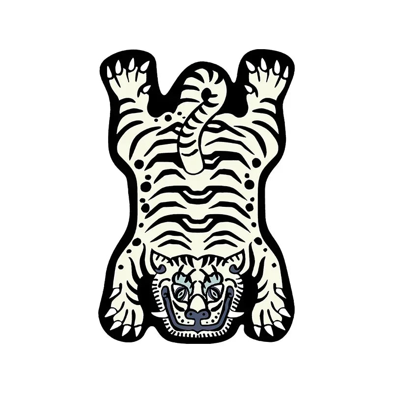 Teppich in Tigerform mit Cartoon-Motiv für Wohnzimmer, Kinderzimmer und Nachttisch – 50 × 80 bis 100 × 150 cm, Flanell, rutschfest, 5 Motive