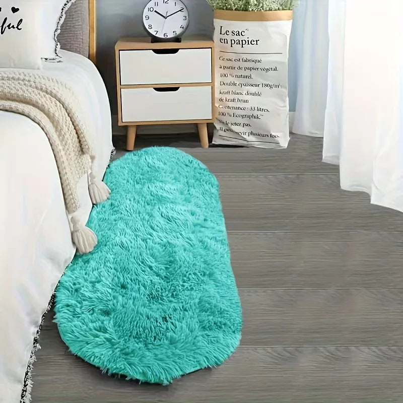 Ovaler Kunstfell-Teppich als Bettvorleger für Schlafzimmer, Wohnbereich und Hotelzimmer – 40 × 120 oder 60 × 160 cm, weich, rutschfest, 3 Ausführungen
