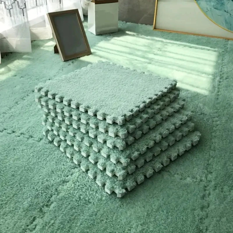 Flauschige Plüsch-Puzzlematten aus Schaumstoff für Wohnzimmer, Schlafzimmer und Spielbereich – quadratisch, 4 oder 12 Stück, stapelbar, 17 Farben