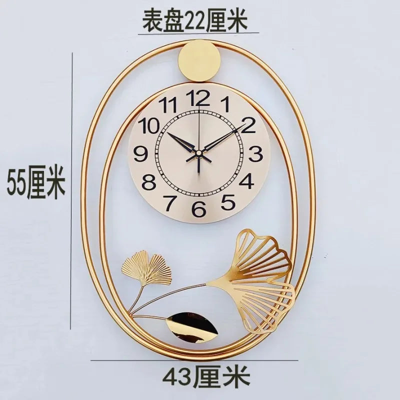 Wanduhr aus Metall im nordischen Stil als Wanddekoration für Schlafzimmer und Wohnzimmer – 46 × 34 oder 55 × 43 cm, geräuschloses Quarzwerk