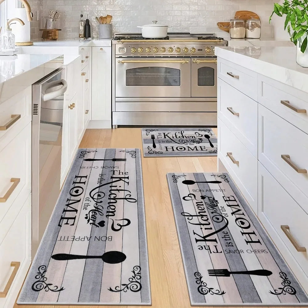 Küchenläufer mit Besteck- und Gewürzmotiv und Schriftzug „Bon Appetit“ für Küche und Esszimmer – 40 × 60 bis 50 × 150 cm, rutschfest, 4 Motive
