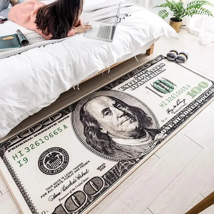 Bedruckter Teppich mit Dollarschein-Design für Wohnzimmer und Flur – 40 × 60 bis 40 × 120 cm, rechteckig, rutschfest, waschbar, 4 Motive