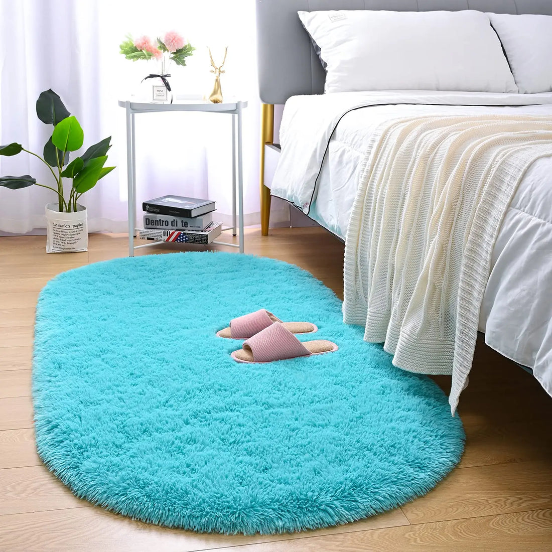 Ovaler Plüschteppich mit flauschigem Flor für Wohnzimmer, Kinderzimmer und Balkon – 40 × 60 bis 180 × 200 cm, ca. 3 cm Florhöhe, 10 Farben