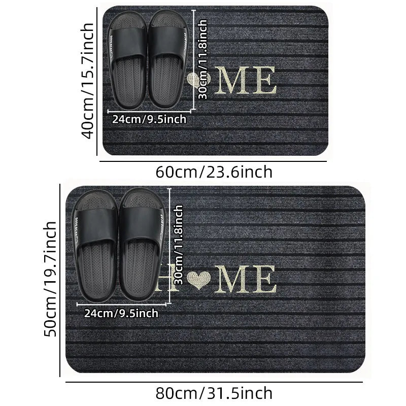 Gestreifte Fußmatte mit gesticktem Home-Schriftzug für Haustür, Eingang und Badezimmer – 40 × 60 oder 50 × 80 cm, Polyester, rutschfest, 5 Varianten