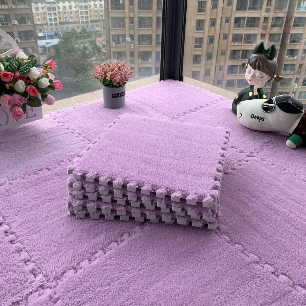 Plüsch-Puzzlematten im 10er-Set mit EVA-Schaum für Schlafzimmer und Fensterplatz – je 30 × 30 × 1 cm, ineinandergreifend, zuschneidbar, 11 Farben