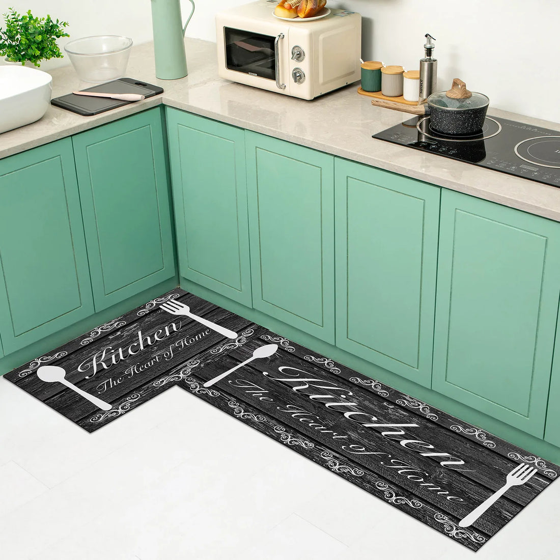 Saugfähige Küchenmatte mit Schwammschicht und Küchenmotiv für Küche und Bad – 40 × 60 bis 50 × 160 cm, rutschfest, wasserdicht, waschbar, 3 Motive