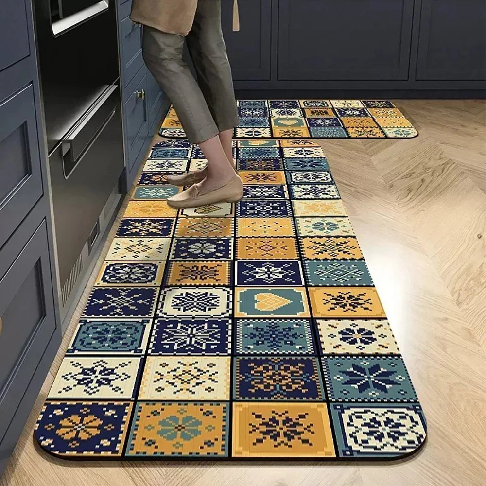 Bedruckte Küchenmatte aus Kristallsamt für Küche, Flur und Eingang – 40 × 60 bis 50 × 160 cm, auch im Zweierset, saugfähig, rutschfest, 18 Motive