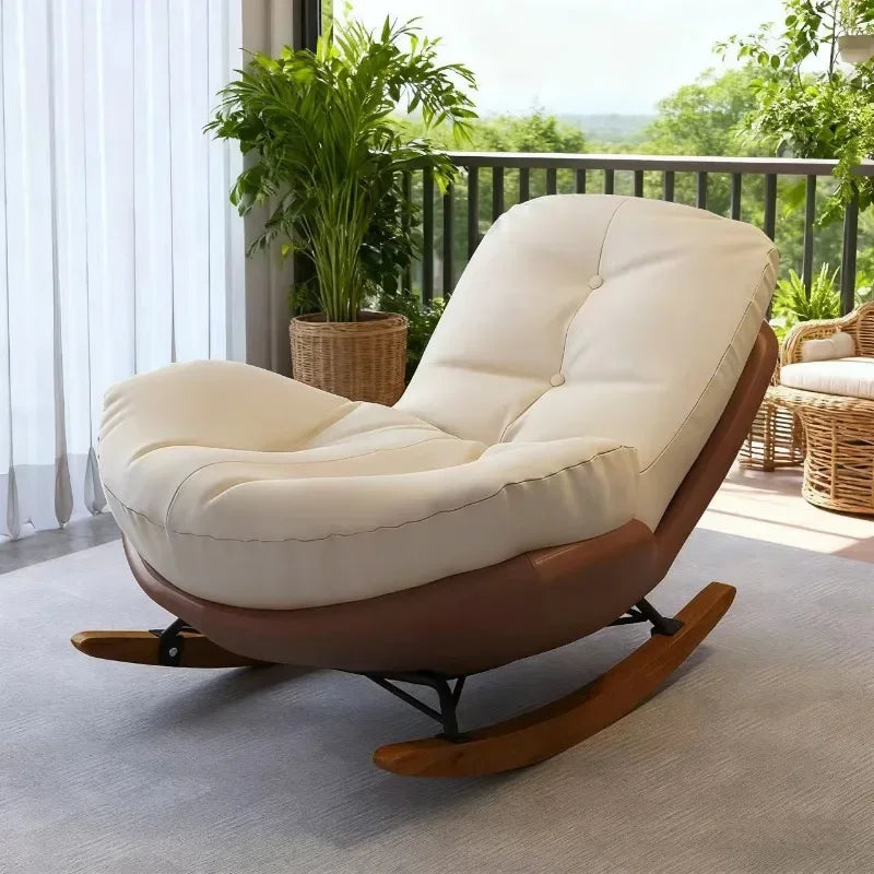 Gepolsterter Schaukelsessel mit Holzkufen und Armlehnen im modernen Stil für Wohnzimmer und Balkon – Eisengestell, Wildlederpolster, 16 Ausführungen