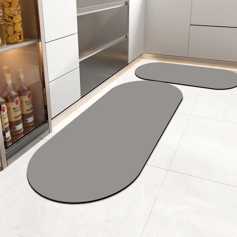 Einfarbige Kieselgur-Küchenmatte in Lederoptik für Küche, Eingang und Bad – 40 × 60 bis 50 × 160 cm, saugfähig, rutschfest, 6 Ausführungen
