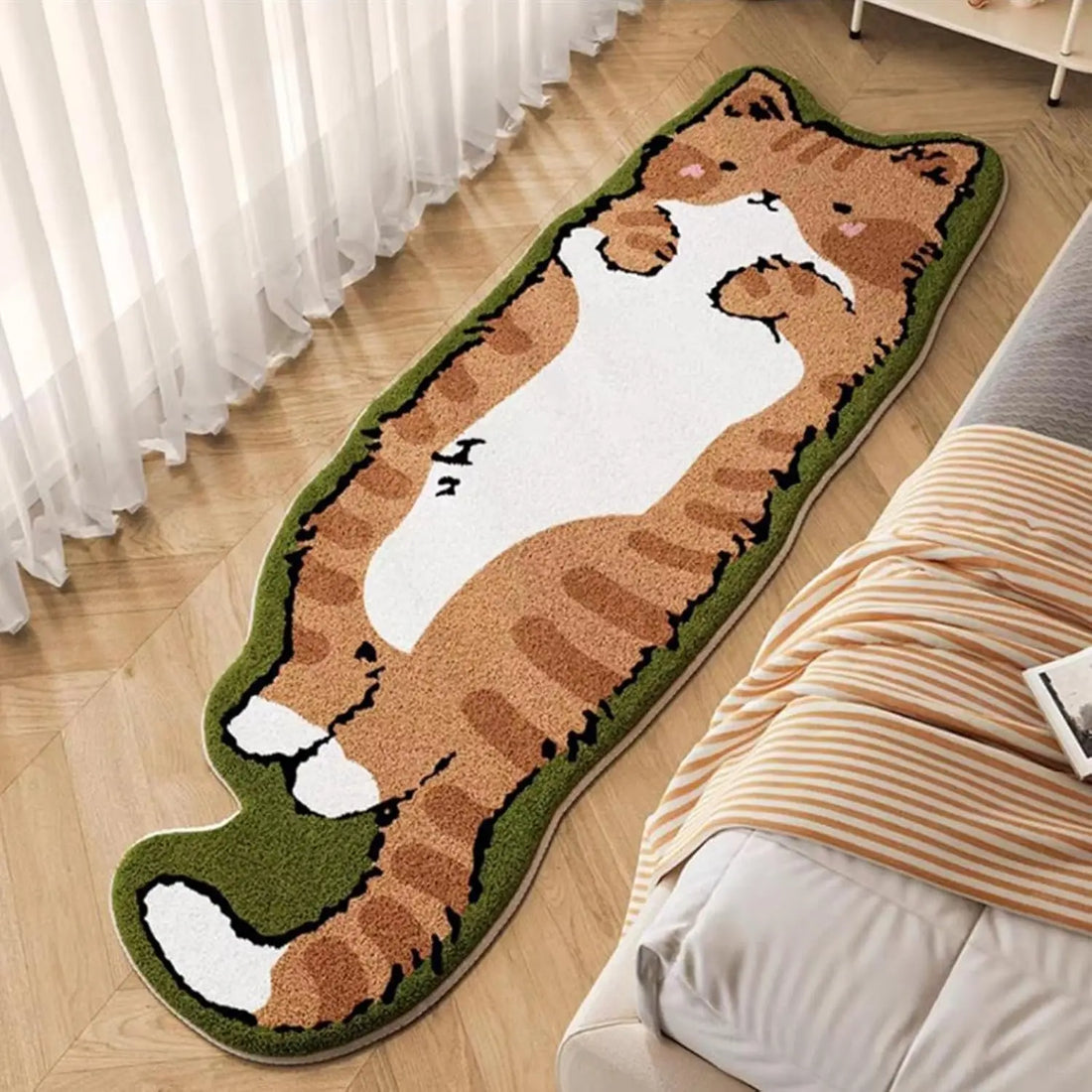 Teppich in Katzenform im Cartoon-Stil als Bettvorleger und Läufer für Schlafzimmer und Wohnzimmer – 40 × 60 bis 50 × 180 cm, rutschfest, 4 Motive