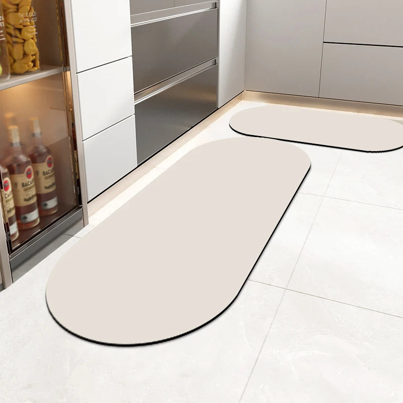 Einfarbige Kieselgur-Küchenmatte in Lederoptik für Küche, Eingang und Bad – 40 × 60 bis 50 × 160 cm, saugfähig, rutschfest, 6 Ausführungen