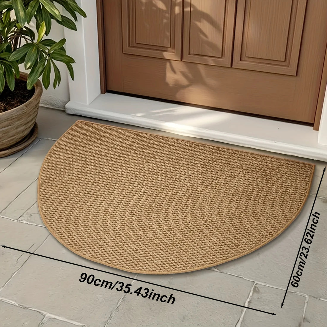 Halbrunde Fußmatte in Jute-Optik für Haustür, Eingang und Bad – 40 × 60 bis 80 × 120 cm, 6–7 mm flach, rutschfeste TPR-Rückseite, waschbar, Braun