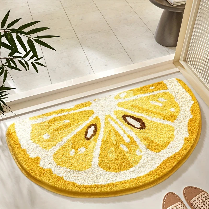Halbrunde Badematte in Form einer Obstscheibe wie Kiwi oder Wassermelone für Bad, Schlafzimmer und Eingang – 45 × 80 cm, weich, saugfähig, 4 Motive