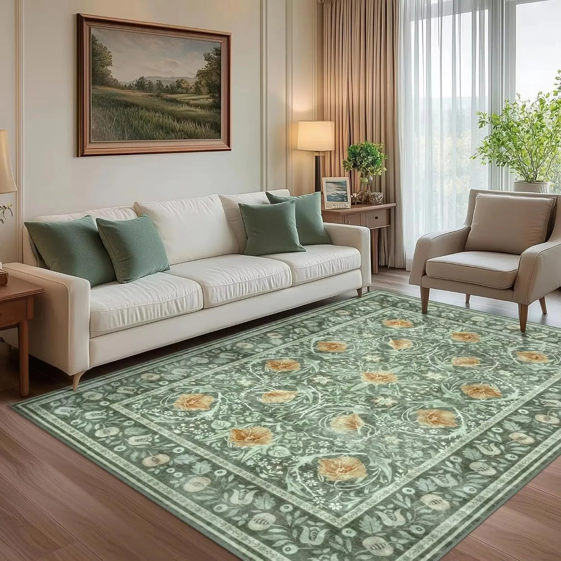 Teppich mit Frühlingsblumen im Landhausstil für Wohnzimmer und Schlafzimmer – 40 × 60 bis 180 × 240 cm, Flanell, rutschfest, waschbar, 4 Motive