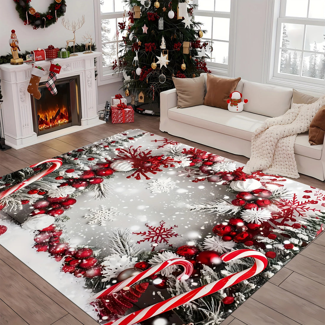 Weihnachtsteppich mit festlichem Motiv für Wohnzimmer, Schlafzimmer und Eingang – 40 × 60 bis 120 × 160 cm, weich, als Willkommensmatte, 4 Motive