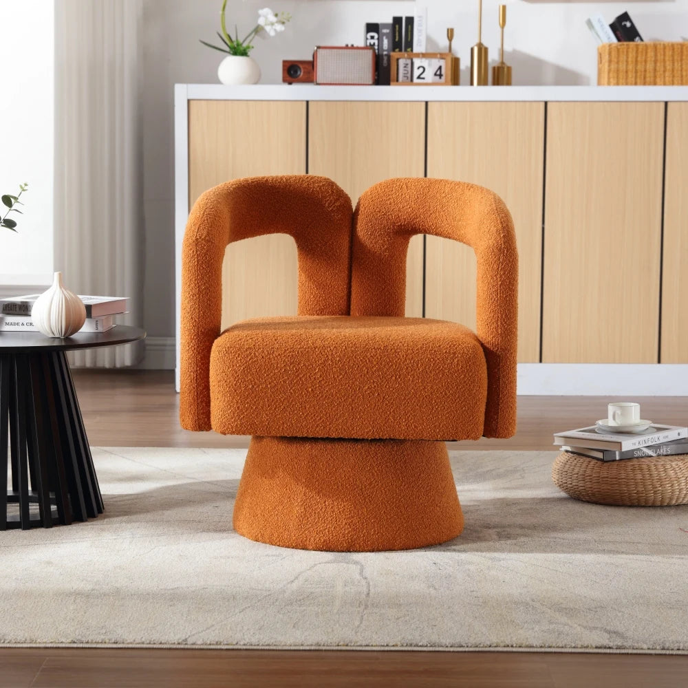 Drehbarer Bouclé-Sessel mit runder Form und breiten Armlehnen für Wohnzimmer und Schlafzimmer – 360° drehbar, 67 × 55 × 74 cm, 4 Farben