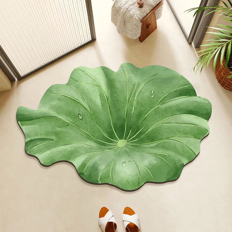 Saugfähige Badematte in grüner Blattform für das Badezimmer – 40 × 60 oder 50 × 80 cm, schnell trocknend, schmutzabweisend, rutschfest, 10 Motive