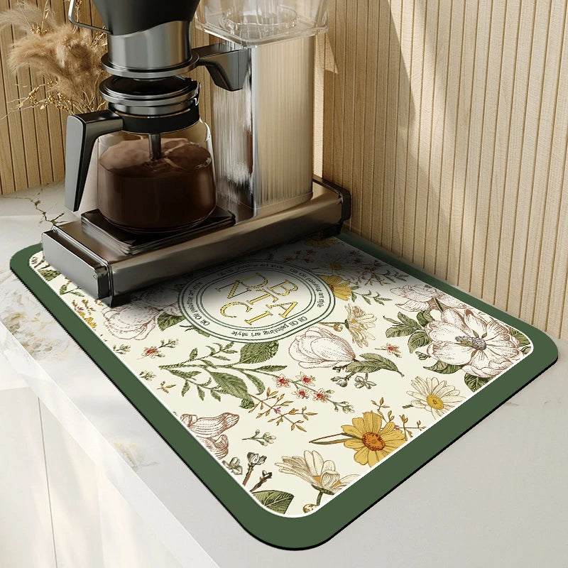 Saugfähige Abtropfmatte für Geschirr, Tassen und Flaschen auf der Küchenarbeitsplatte – 30 × 40 bis 40 × 60 cm, Gummirückseite, rutschfest, 17 Motive